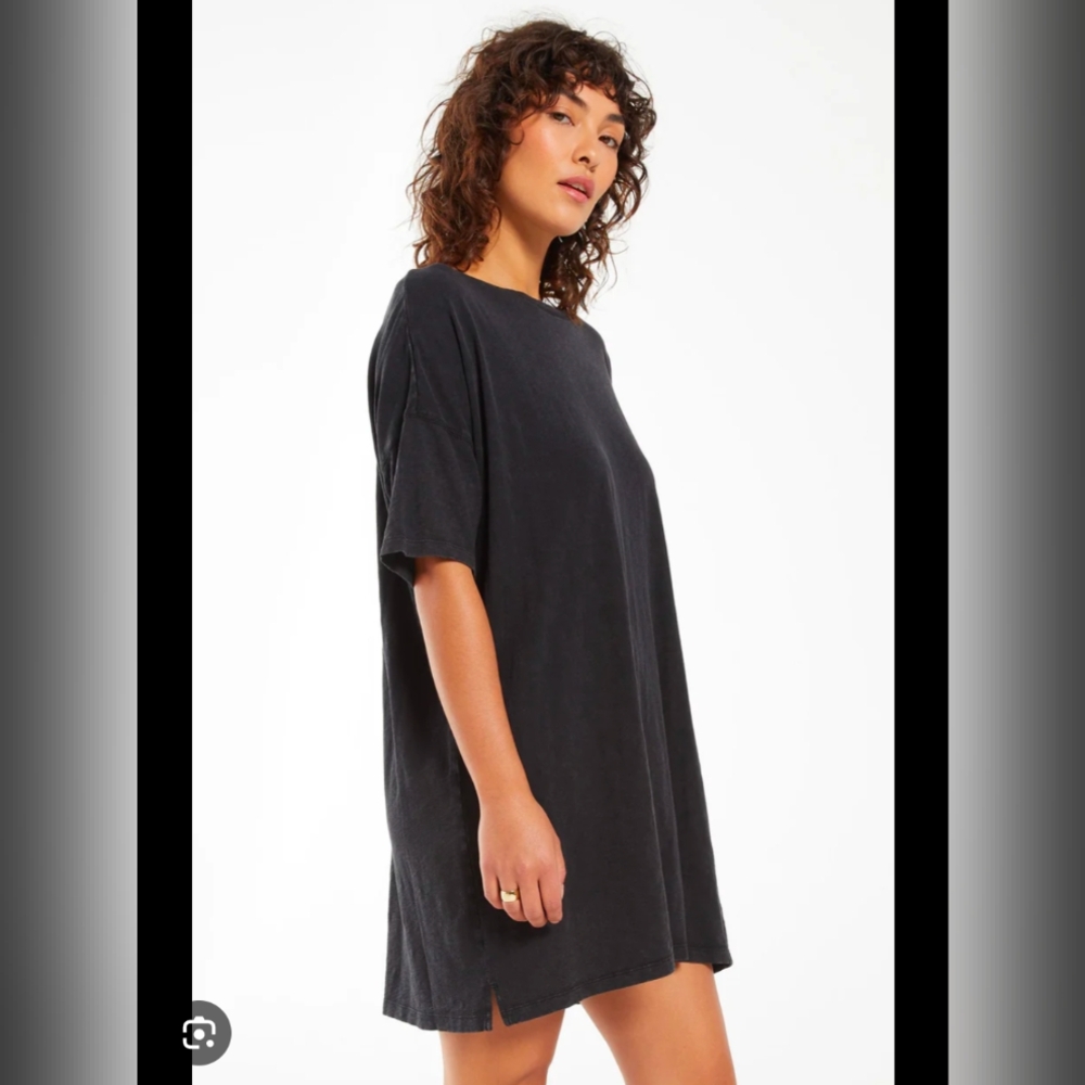 Z Supply Delta Slub Oversized T-Shirt Dress - Black - Sz L